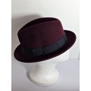 Broner Men's Burgundy Felt 100% Wool Fedora Hat Made‎ In USA Water Repellent